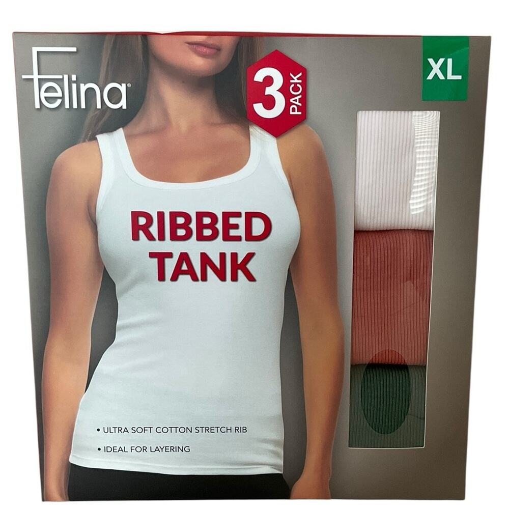 Felina Tank Top Trio Coral Olive Ivory Size XL NIB